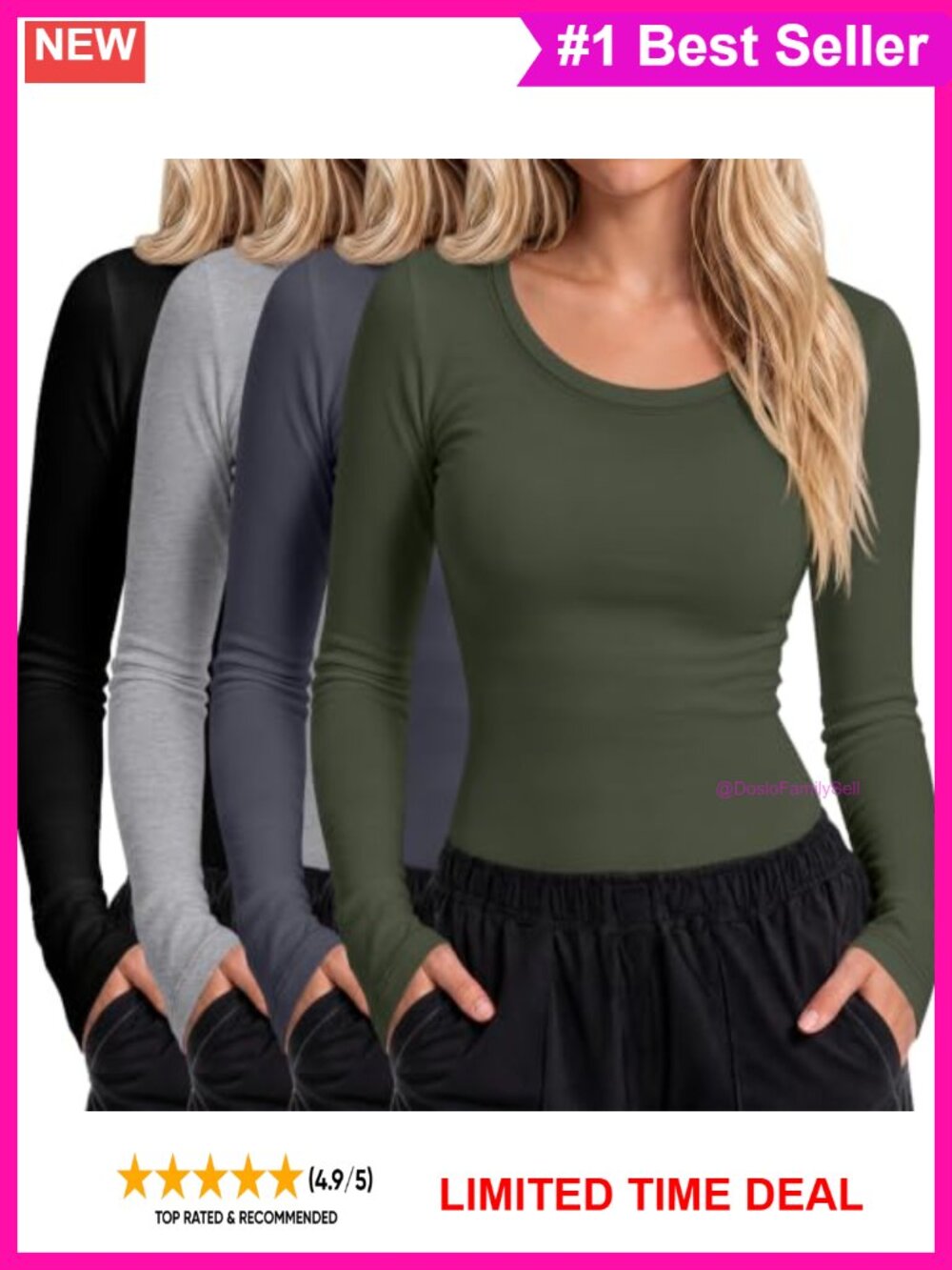 4 Pack Women's Long Sleeve Underscrubs Rayon Blend Crewneck Slim Fit